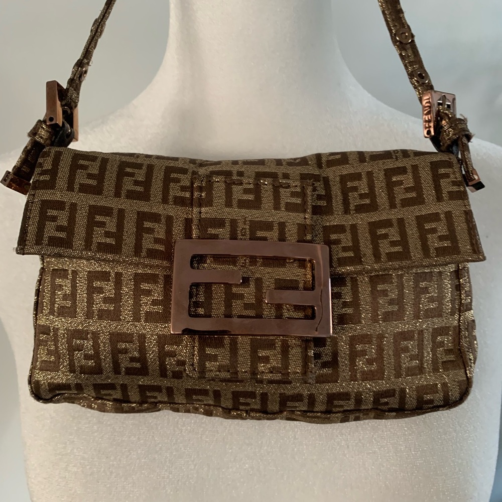 Vintage Pre Owned 
FENDI Zucchino Mamma Baguette Canvas Mini Shoulder Bag